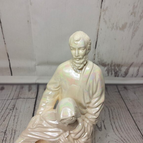 Holy Family Statue Joseph Mary Baby Jesus Ceramic Atlantic Mold Iridescent Pearl - Picture 7 of 16